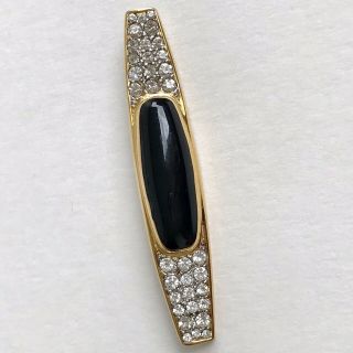 Vintage Rhinestone Brooch Onyx Gold Filled Pin Women Fashion 1980s Jewelry Gift