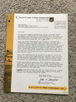 1950s Crown Bus Body And Coach Corp.  Sales Information.