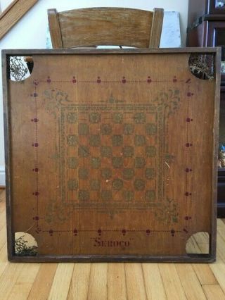 Antique Painted Carrom Double - Sided Wood Board Game Vintage Seroco Wall Hanger