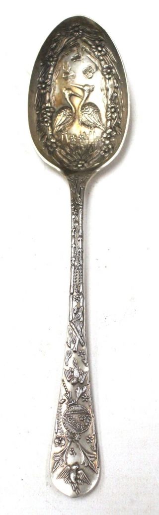 Unusual Vintage Silver Plated Serving Spoon With Intricate Embossed Detail - Sa5