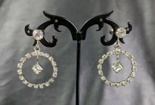 Lovely Vintage Rhinestone Screw Back Drop Earrings By Coro Jewellery