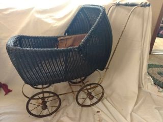 Wicker Baby Push Carriage/ Buggy By: F.  A.  Whitney Co.  X - Tra,  Orig.  Bedding