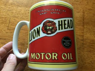 Vintage Monarch Of Oil Lion Head Motor Oil Coffee Mug Gilmour Mobil Red Yellow