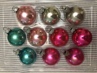 10 Vintage Shiny Brite Glass Ornament Balls 1 3/4 Inches In
