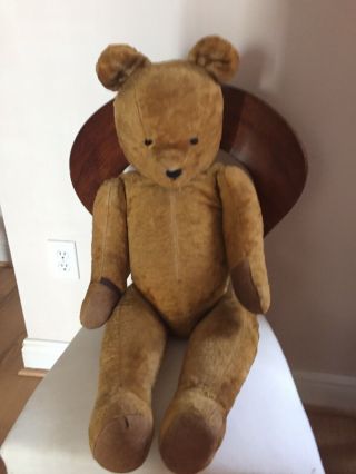 Large Antique Golden Mohair Early Steif ?straw Filled Jointed Teddy Bear