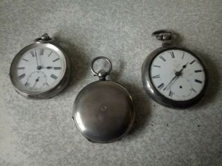 3 X Antique / Vintage Sterling Silver Pocket Watches - Spares Repairs