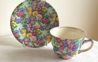 Vintage Art Deco Royal Winton “julia” Chintz Flowers Tea Cup And Saucer