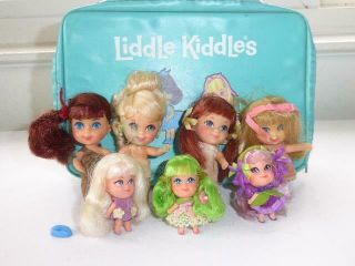 Vintage Mattel 1967 Liddle Kiddles Carrying Case & 7 Dolls