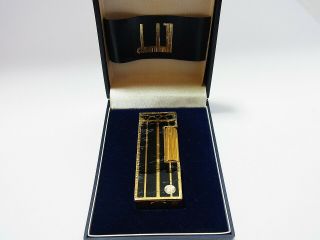Dunhill Rollagas Lighter Black Lacquer Gold Lines Gas Leaks W/4p O - Rings & Box