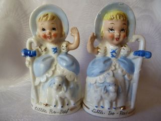 Vintage Little Bo Peep Nursery Rhymes Figurine Salt & Pepper Shakers Relco Label