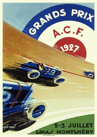 Vintage Art Deco French 1927 Grand Prix Poster Montlhéry Motorsport Car Racing