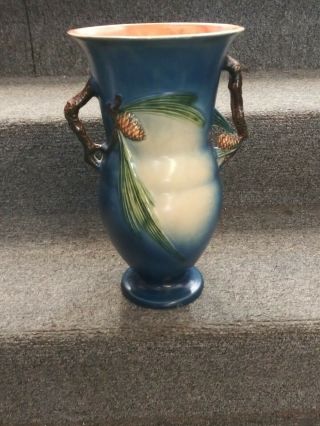 Large Antique Roseville Blue Pinecone 12 Inch Vase 493 - 12
