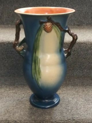 Large Antique Roseville Blue Pinecone 12 Inch Vase 493 - 12 3
