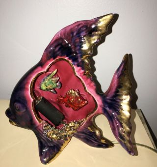 Vallauris Vintage Fish Lamp Purple/ Gold French Ceramic Fish