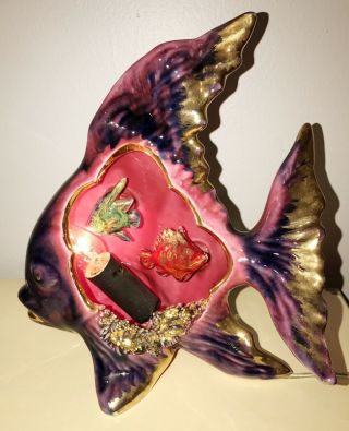 Vallauris Vintage Fish Lamp Purple/ Gold French Ceramic Fish 2