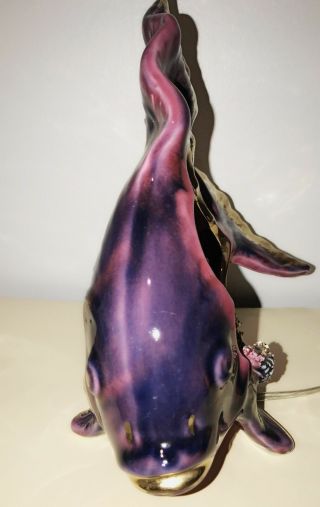 Vallauris Vintage Fish Lamp Purple/ Gold French Ceramic Fish 3
