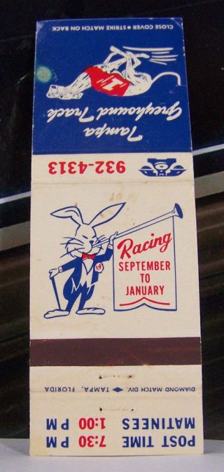 Rare Vintage Matchbook Cover C1 Tampa Florida Greyhound Dog Racing Rabbit Horn