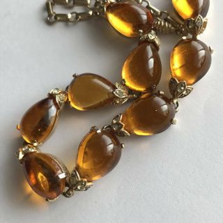 Vintage Open Back Gold Tone Poured Glass Paved Rhinestones Necklace