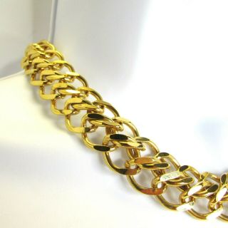 Vintage Signed Napier Gold Tone Double Chain Link Choker Necklace Flat Chunky