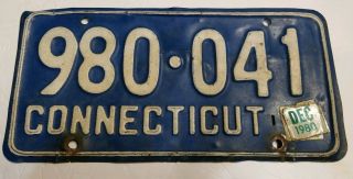 Vintage Antique Connecticut Ct License Plate Dec 1980 980 - 041