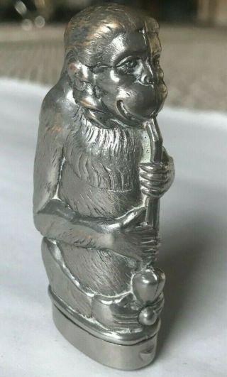 Antique Figural Match Safe/ Vesta - Monkey Smoking Pipe - Silver Plate