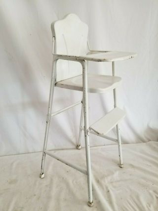 Vintage 1950s White Metal Doll High Chair With Folding Tray 30 " Tall