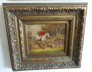 Vintage Oil Painting Framed And Signed Hunting Scene