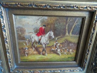 VINTAGE OIL PAINTING FRAMED AND SIGNED HUNTING SCENE 2