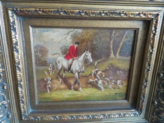 VINTAGE OIL PAINTING FRAMED AND SIGNED HUNTING SCENE 3