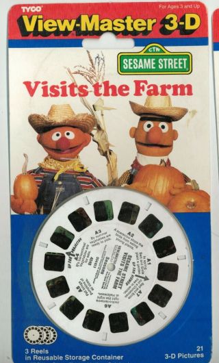 Vintage 1992 Tyco View - Master 3d Sesame Street Visits The Farm Burt 3 Reels Nos