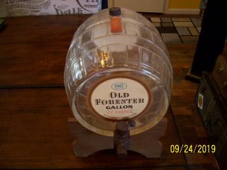 Vintage Old Forester Empty Gallon Glass Bourbon Whiskey Barrel With Stand