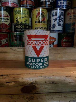 Vintage One Quart Conoco Motor Oil Metal Can From 40’s