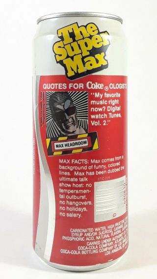 Vintage Coca Cola Can Max Headroom Coke Ologist Quotes 16 Oz The Max Can