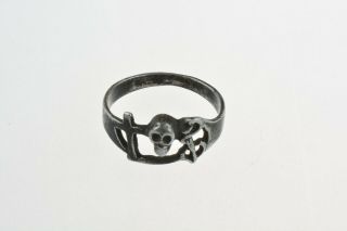 Vintage Memento Mori Silver Skull Ring 19th Century Ad Band Size 8 1/2