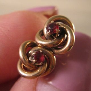 Antique 10k Rose Gold Garnet Love Knot Stud Earrings Pierced Earrings Jewelry