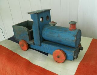 Antique / Vintage Folk Art Primitive Wooden Pull Along Toy Train /attic Find