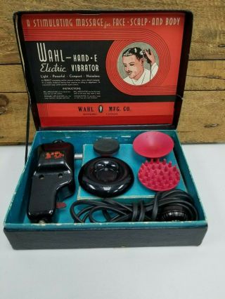Vintage Wahl Hand - E Electric Massage Vibrator W Attachments & Box