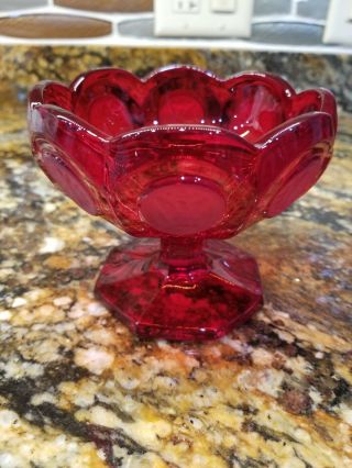 Vintage Collectible Fostoria Ruby Red Coin Glass Compote Candy Dish