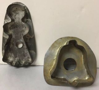 Pair (2) Small Vtg Or Antique Primitive Cookie Cutter Soldered Tin Bell & Girl