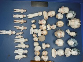 40 Coloured Antique Parts Frozen Heads China Doll Shoulder Heads Germany 1900