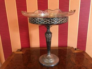 Christmas Table Centre Decoration Vintage Silver Plated And Glass Pedestal Tazza