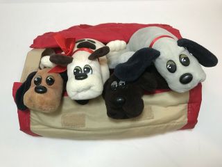 4 Vintage Pound Puppies Newborn With Carrier Cage Case 1985 Tonka