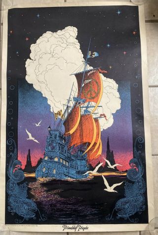 Vintage 1970 Friendship Frigate Blacklight Poster Psychedelic Art 26x40
