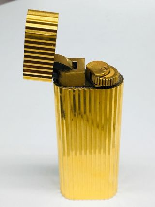 Vintage Cartier 18k Gold - Plated Godron Striped Oval Lighter W Case Gold