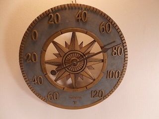 Vtg Analog 70s Springfield Outdoor Thermometer Compass Sundial Style Large 12 "