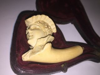 Antique Meerschaum Pipe Victorian Lady Bust In Leather Case C.  1890