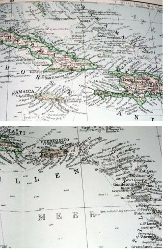 1932 VINTAGE MAP OF WEST INDIES CARIBBEAN PUERTO RICO COSTA RICA CUBA 3