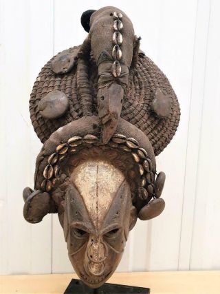Old Tribal Igbo Spirit Mask With Carved Antelope - Nigeria Fes - Lcy 4480 (790g)