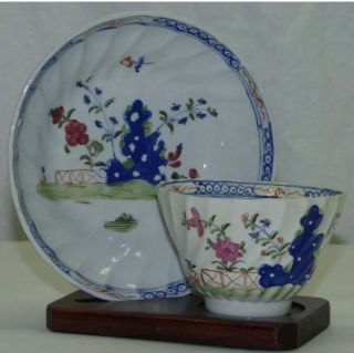 Antique 18th C Qing Dynastiy Cobalt Blue Floral Porcelain Cup & Saucer Set