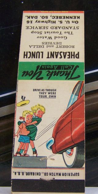 Rare Vintage Matchbook Cover V1 Kennebec South Dakota Pheasant Lunch Kids Car